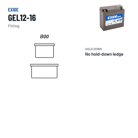 Motorcycle battery Exide GEL12-16 12V 16Ah 100A GEL – terminal and hold-down