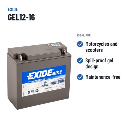 Motorcycle battery Exide GEL12-16 12V 16Ah 100A GEL – recommended uses