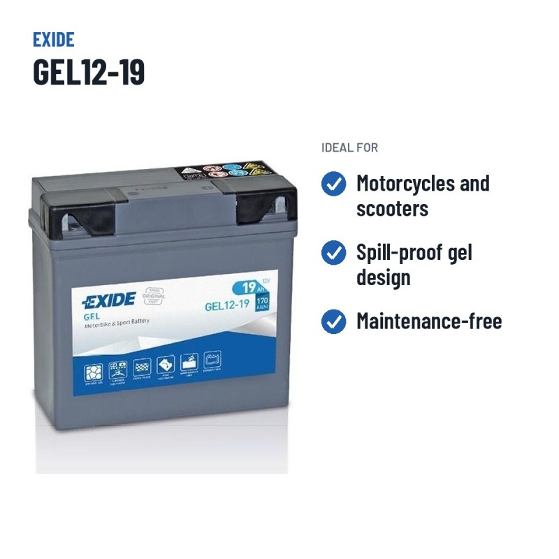 Motorcycle battery Exide GEL12-19 12V 19Ah 170A GEL – recommended uses
