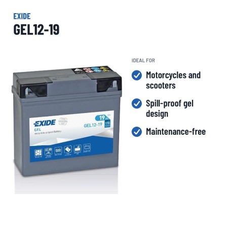 Motorcycle battery Exide GEL12-19 12V 19Ah 170A GEL – recommended uses