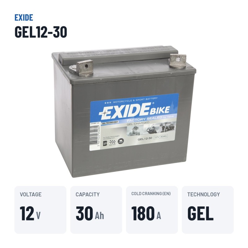 Batterie moto Exide GEL12-30 12V 30Ah 180A GEL – caractéristiques clés