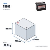 Start-Stopp-Batterie Exide TB608 12V 60Ah 640A – Abmessungen 230 × 180 × 186 mm