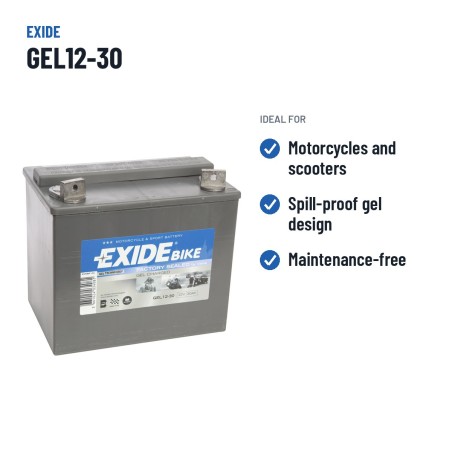 Batterie moto Exide GEL12-30 12V 30Ah 180A GEL – utilisations recommandées