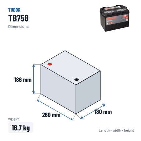 Start-Stop battery Exide TB758 12V 75Ah 770A – dimensions 260 × 180 × 186 mm