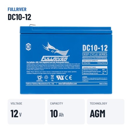 Bateria náutica Fullriver DC10-12A 12V 10Ah AGM – dados principais