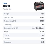 Start-Stop battery Exide TB758 12V 75Ah 770A – technical data