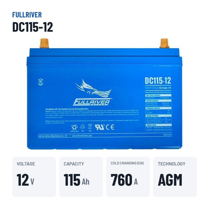Bootsbatterie Fullriver DC115-12A 12V 115Ah AGM – wichtigste Daten
