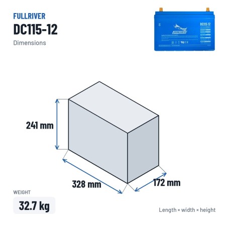 Batteria nautica Fullriver DC115-12A 12V 115Ah AGM – dimensioni 328 × 172 × 241 mm