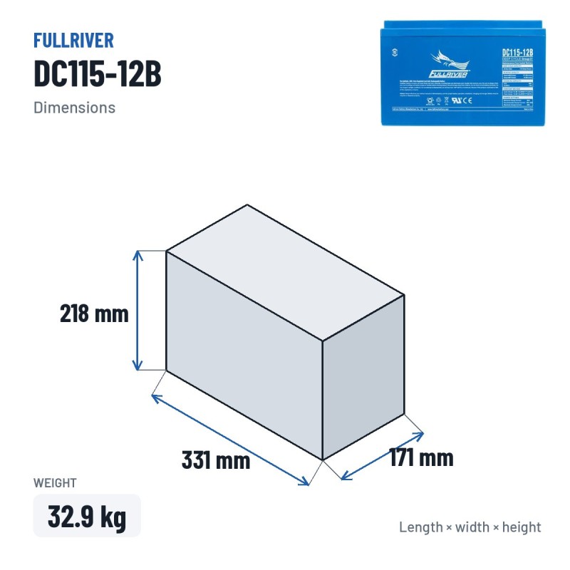 Batteria nautica Fullriver DC115-12B 12V 115Ah 605A AGM – dimensioni 331 × 171 × 218 mm