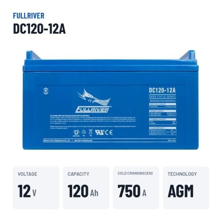 Batterie marine Fullriver DC120-12A 12V 120Ah 750A AGM – caractéristiques clés