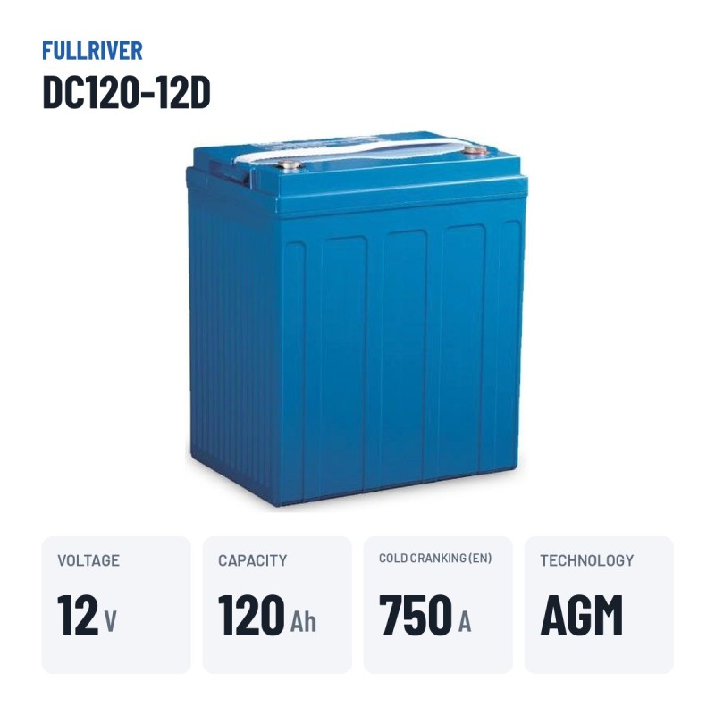 Batterie marine Fullriver DC120-12D 12V 120Ah 750A AGM – caractéristiques clés