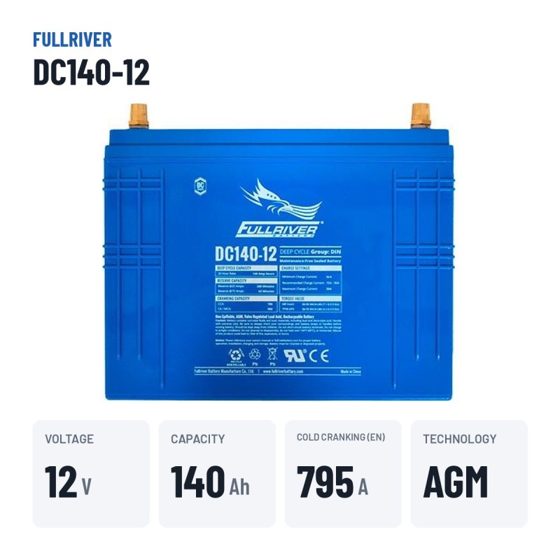 Bootsbatterie Fullriver DC140-12 12V 140Ah 795A AGM – wichtigste Daten