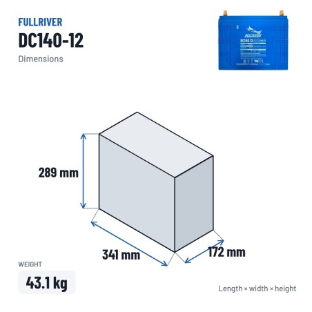 Marine battery Fullriver DC140-12 12V 140Ah 795A AGM – dimensions 341 × 172 × 289 mm