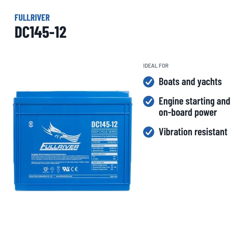 Batterie marine Fullriver DC145-12 12V 145Ah 820A AGM – utilisations recommandées
