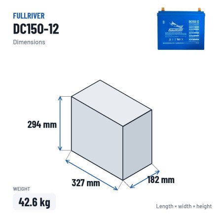 Marine battery Fullriver DC150-12 12V 150Ah 900A AGM – dimensions 327 × 182 × 294 mm