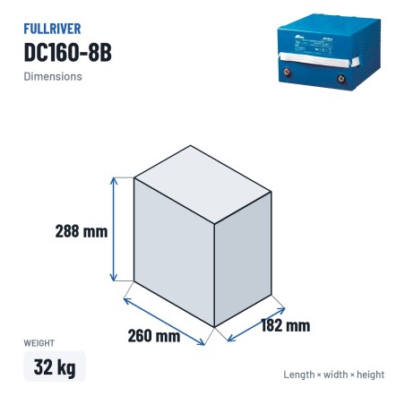 Batterie marine Fullriver DC160-8B 8V 160Ah AGM – dimensions 260 × 182 × 288 mm