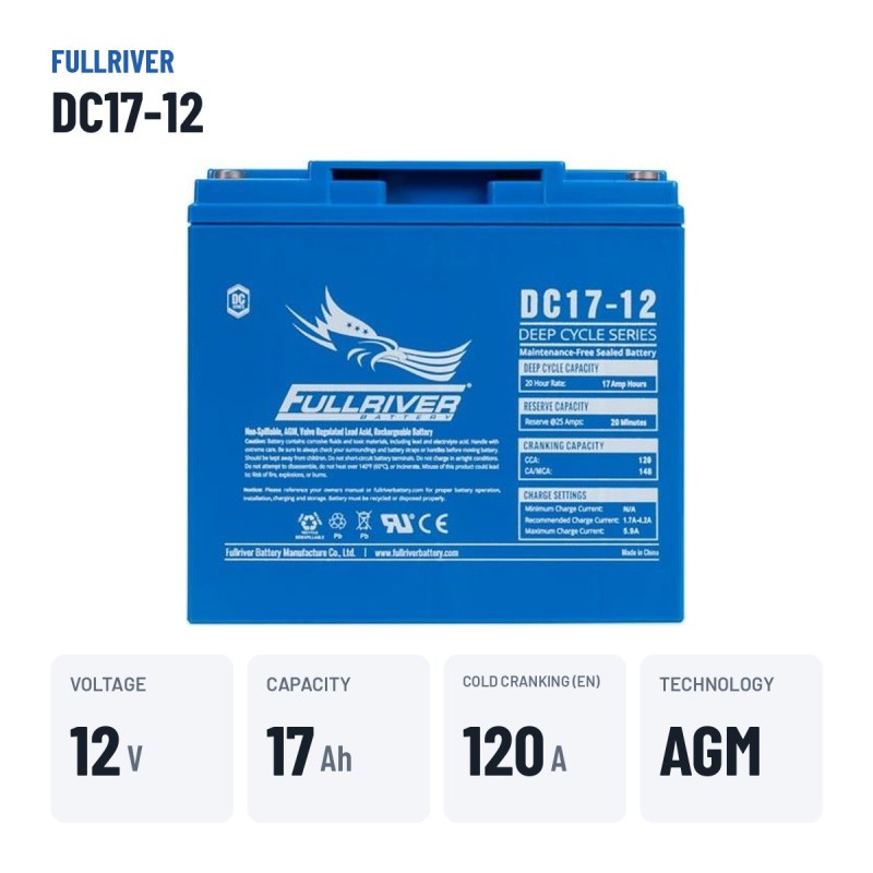 Batteria nautica Fullriver DC17-12 12V 17Ah 120A AGM – dati principali