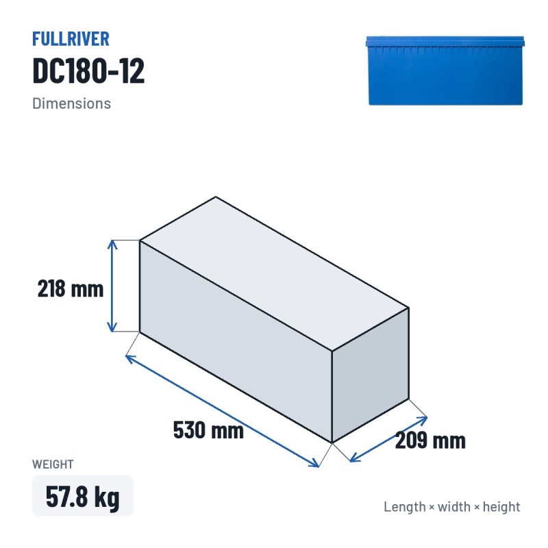 Marine battery Fullriver DC180-12 12V 180Ah 990A AGM – dimensions 530 × 209 × 218 mm