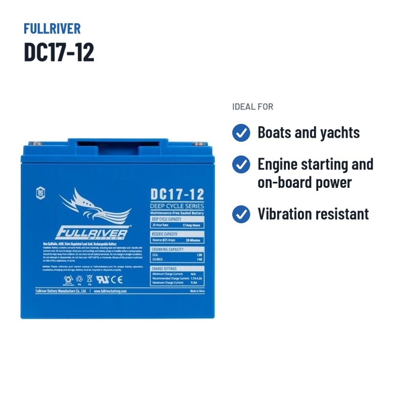 Batterie marine Fullriver DC17-12 12V 17Ah 120A AGM – utilisations recommandées