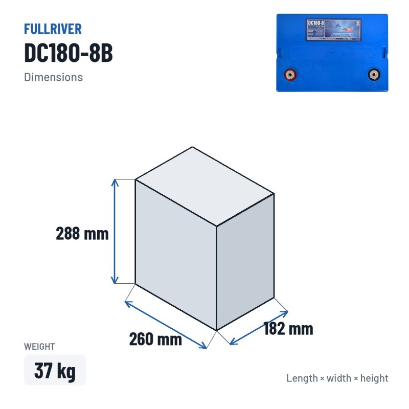 Batterie marine Fullriver DC180-8B 8V 180Ah AGM – dimensions 260 × 182 × 288 mm
