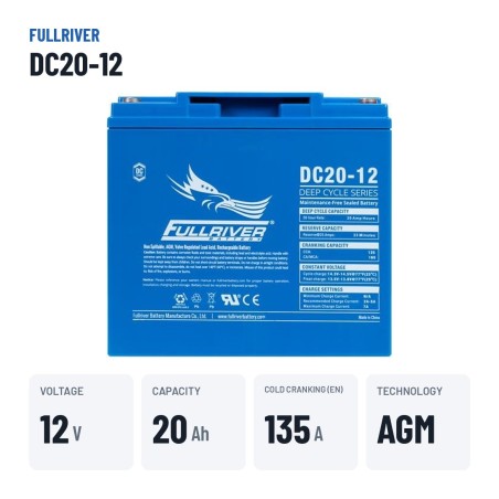 Batería náutica Fullriver DC20-12 12V 20Ah 135A AGM – datos clave