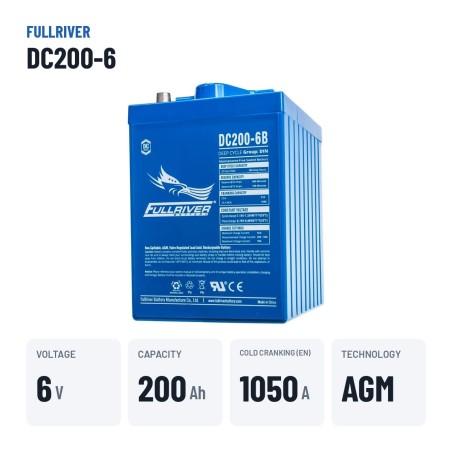 Marine battery Fullriver DC200-6 6V 200Ah 1050A AGM – key specs