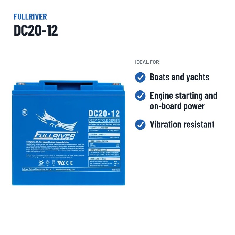 Batería náutica Fullriver DC20-12 12V 20Ah 135A AGM – usos recomendados