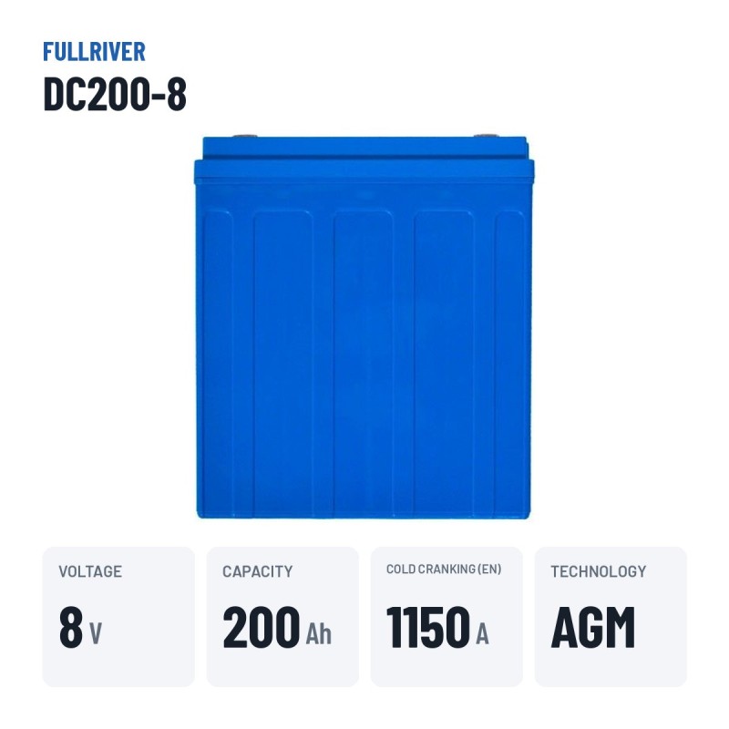 Marine battery Fullriver DC200-8 8V 200Ah 1150A AGM – key specs