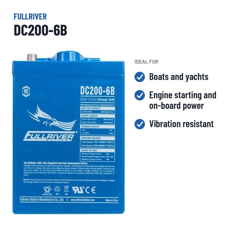 Batteria nautica Fullriver DC200-6B 6V 200Ah 1000A AGM – usi consigliati