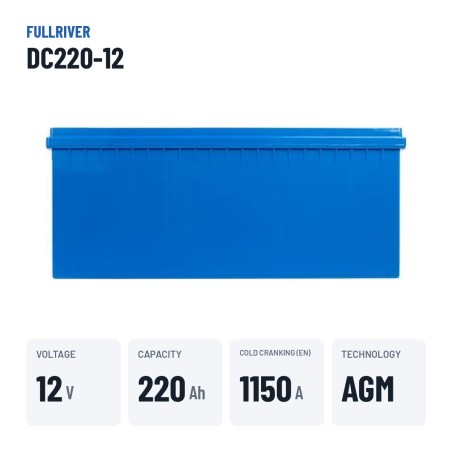 Bateria náutica Fullriver DC220-12 12V 220Ah 1150A AGM – dados principais