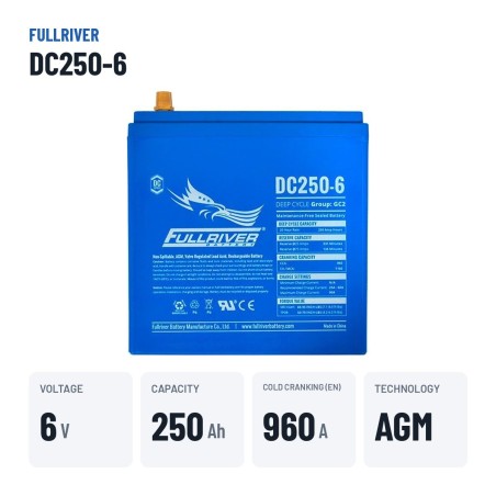 Batteria nautica Fullriver DC250-6 6V 250Ah 960A AGM – dati principali