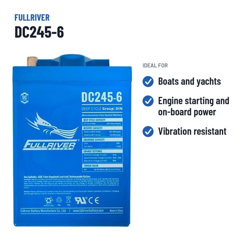 Batería náutica Fullriver DC245-6 6V 245Ah 930A AGM – usos recomendados