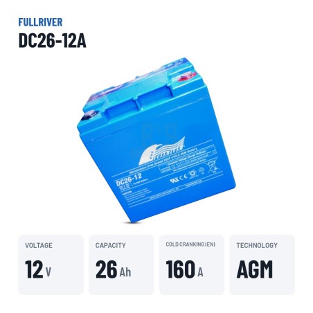 Marine battery Fullriver DC26-12A 12V 26Ah 160A AGM – key specs