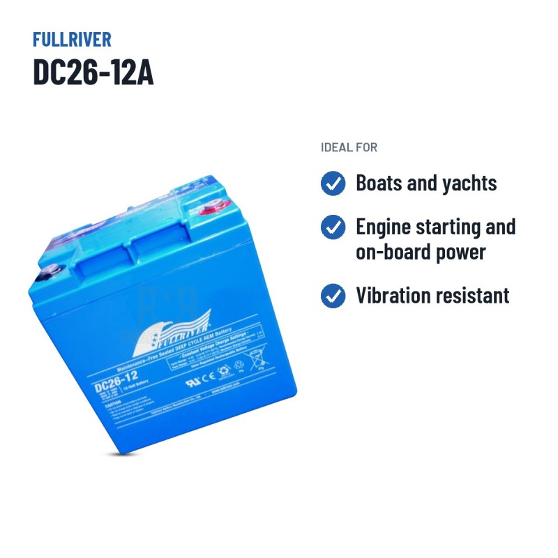 Marine battery Fullriver DC26-12A 12V 26Ah 160A AGM – recommended uses