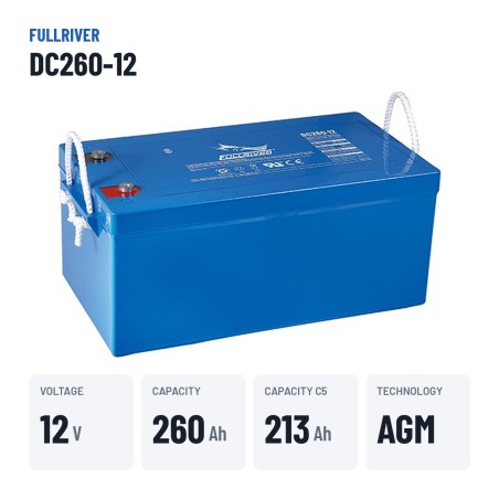 Batería náutica Fullriver DC260-12 12V 260Ah 1525A AGM – datos clave