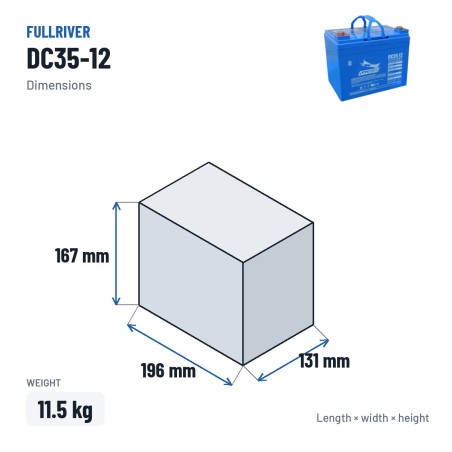 Bateria náutica Fullriver DC35-12A 12V 35Ah AGM – medidas 196 × 131 × 167 mm