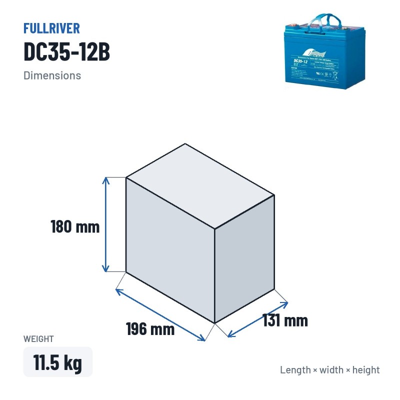 Batería náutica Fullriver DC35-12B 12V 35Ah 190A AGM – medidas 196 × 131 × 180 mm