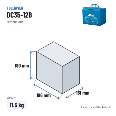 Batería náutica Fullriver DC35-12B 12V 35Ah 190A AGM – medidas 196 × 131 × 180 mm
