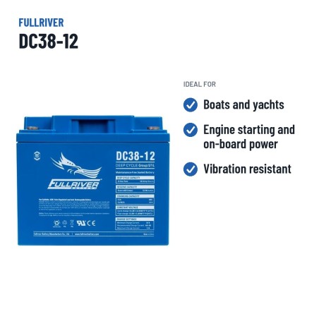 Bateria náutica Fullriver DC38-12 12V 38Ah 265A AGM – utilizações recomendadas
