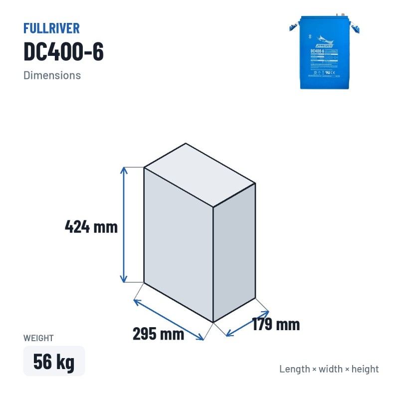 Marine battery Fullriver DC400-6 6V 415Ah 1500A AGM – dimensions 295 × 179 × 424 mm