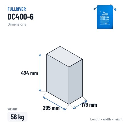 Batería náutica Fullriver DC400-6 6V 415Ah 1500A AGM – medidas 295 × 179 × 424 mm