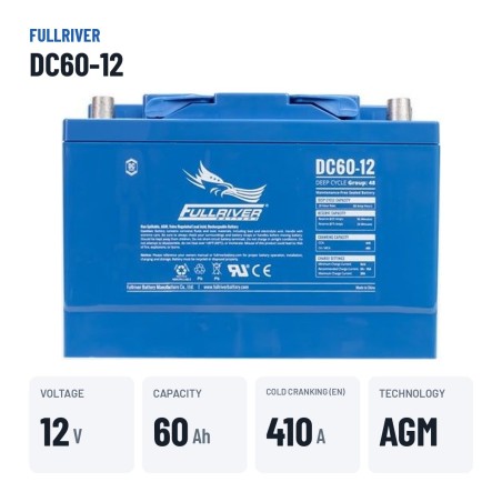 Marine battery Fullriver DC60-12A 12V 60Ah AGM – key specs