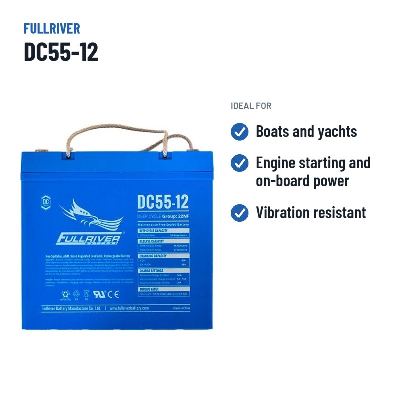Batterie marine Fullriver DC55-12 12V 55Ah 400A AGM – utilisations recommandées