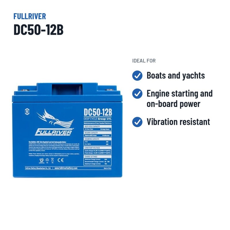 Batterie marine Fullriver DC50-12B 12V 50Ah 270A AGM – utilisations recommandées