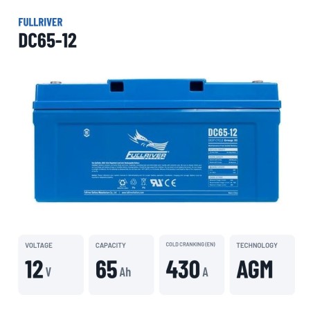 Batería náutica Fullriver DC65-12A 12V 65Ah AGM – datos clave