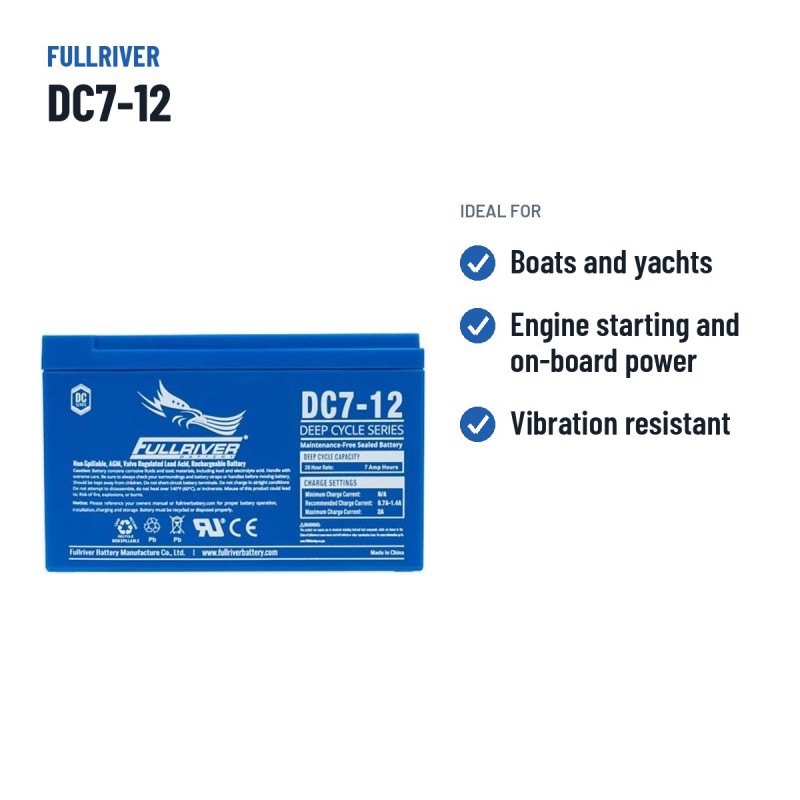 Batterie marine Fullriver DC7-12 12V 7Ah AGM – utilisations recommandées