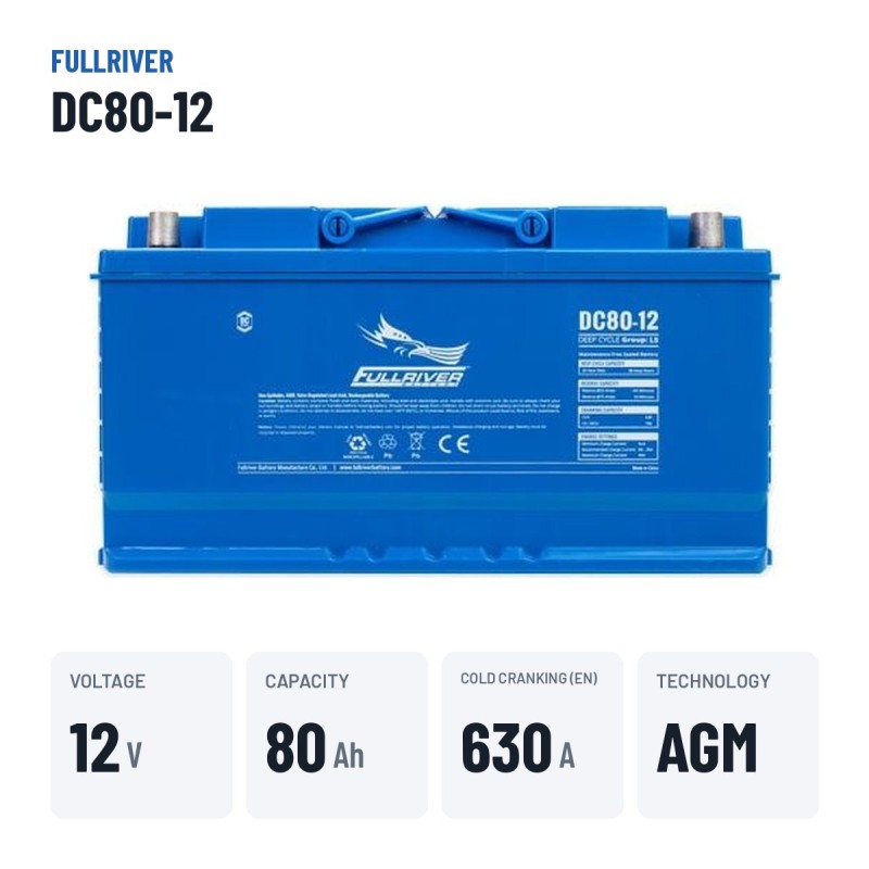 Bootsbatterie Fullriver DC80-12 12V 80Ah 630A AGM – wichtigste Daten