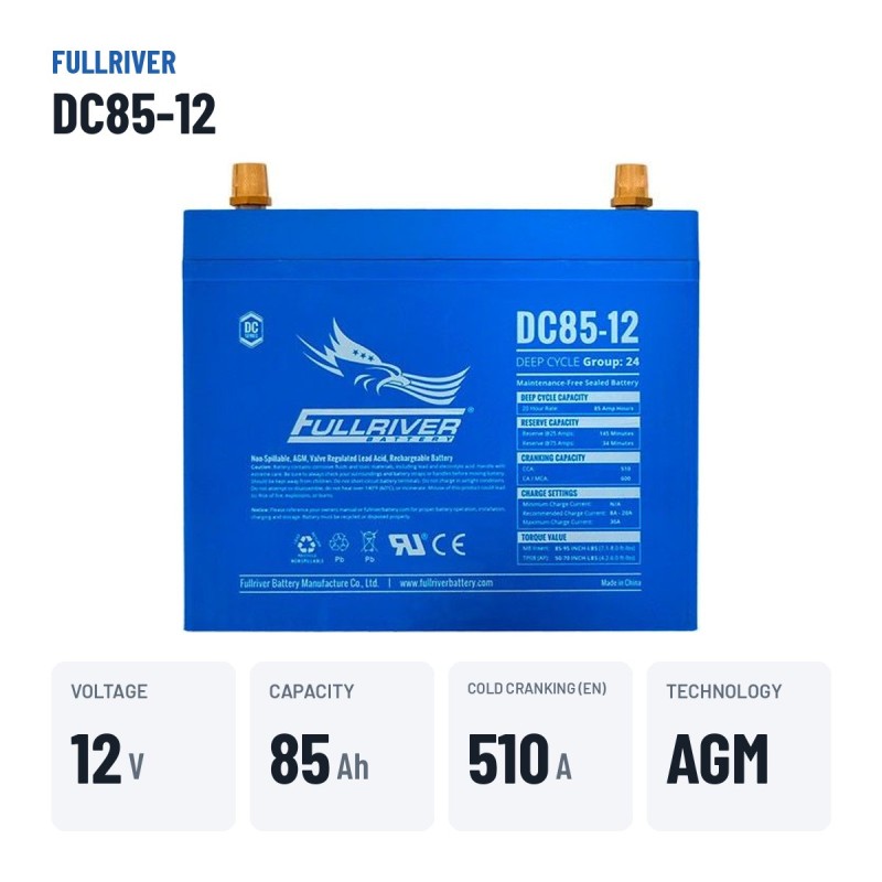 Bootsbatterie Fullriver DC85-12 12V 85Ah 510A AGM – wichtigste Daten