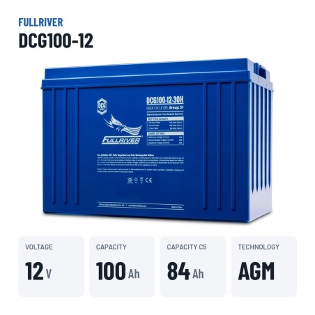 Bateria náutica Fullriver DCG100-12 12V 100Ah AGM – dados principais