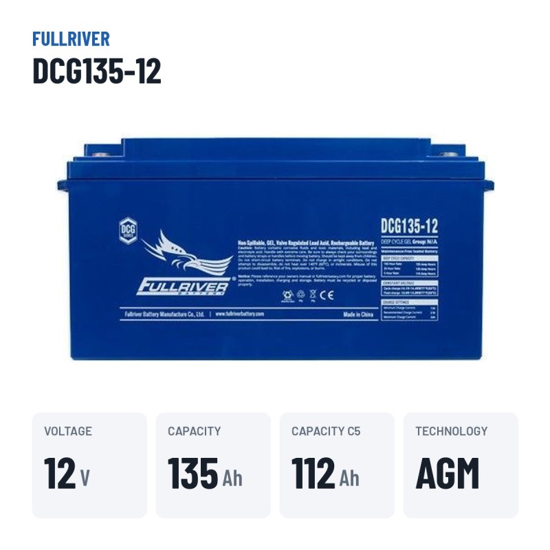 Caravan battery Fullriver DCG135-12 12V 135Ah AGM – key specs